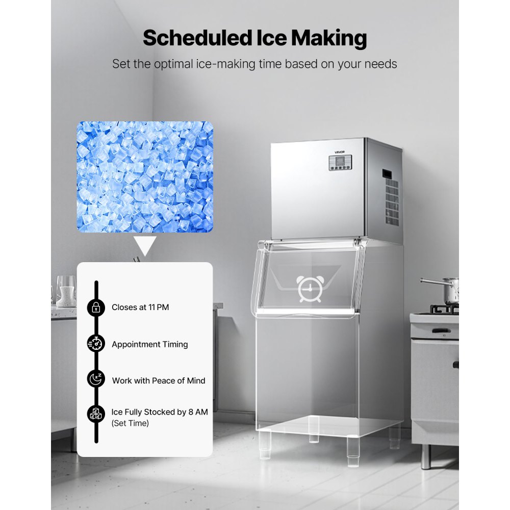 VEVOR Máquina para Fabricar Hielo 250 kg/día Máquina de Hielo de Acero Inoxidable 560 mm Autolimpiante Programada Máquina de Cubitos de Hielo Modular para Restaurantes Hoteles (Solo Cabezal)