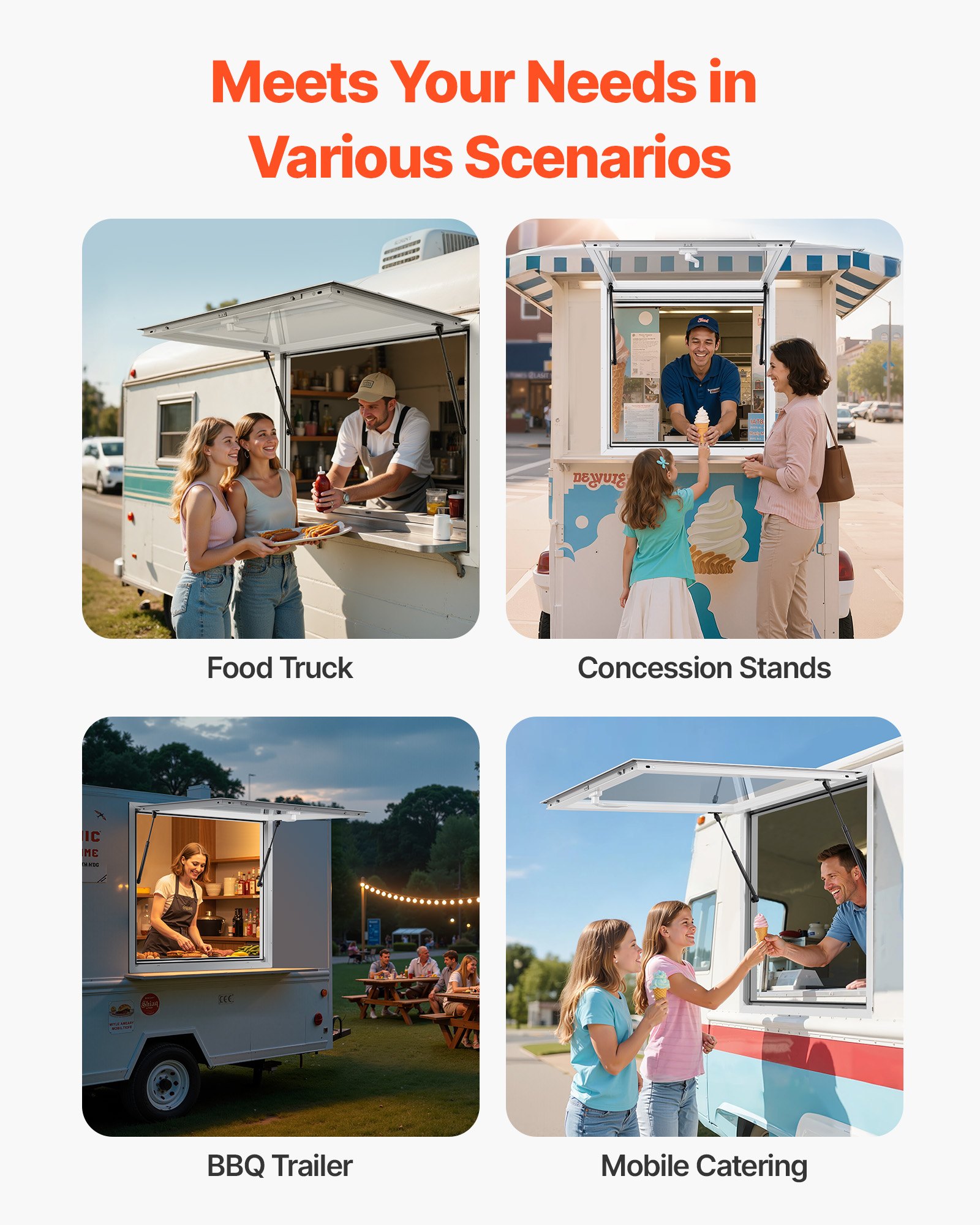 VEVOR Concession Window 92x92 cm, Aluminum Alloy Frame Service Window for Food Truck, Up to 85 Degrees Stand Serving Window with Awning Door and Drag Hook, Rainwater Resistant for Concession Trailers