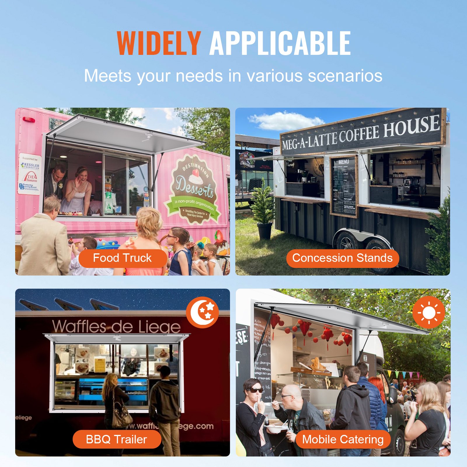 VEVOR Food Truck Window 36"x24", Aluminum Alloy Food Truck Service Window with Awning Door and Pull Hook, Swivels up to 85 Degrees Serving Window for Food Trucks and Food Trailers, Glass Not Included