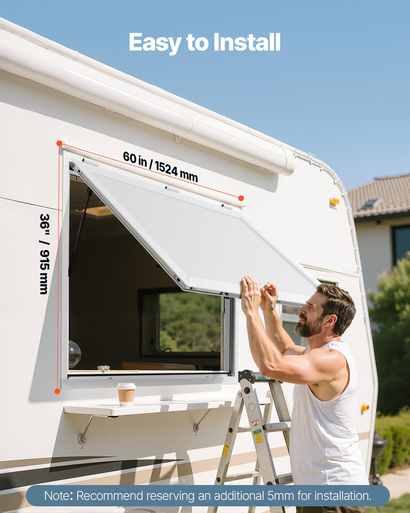 VEVOR Concession Window 152x92 cm, Aluminum Alloy Frame Service Window for Food Truck, Up to 85 Degrees Stand Serving Window with Awning Door and Drag Hook, Rainwater Resistant for Concession Trailer