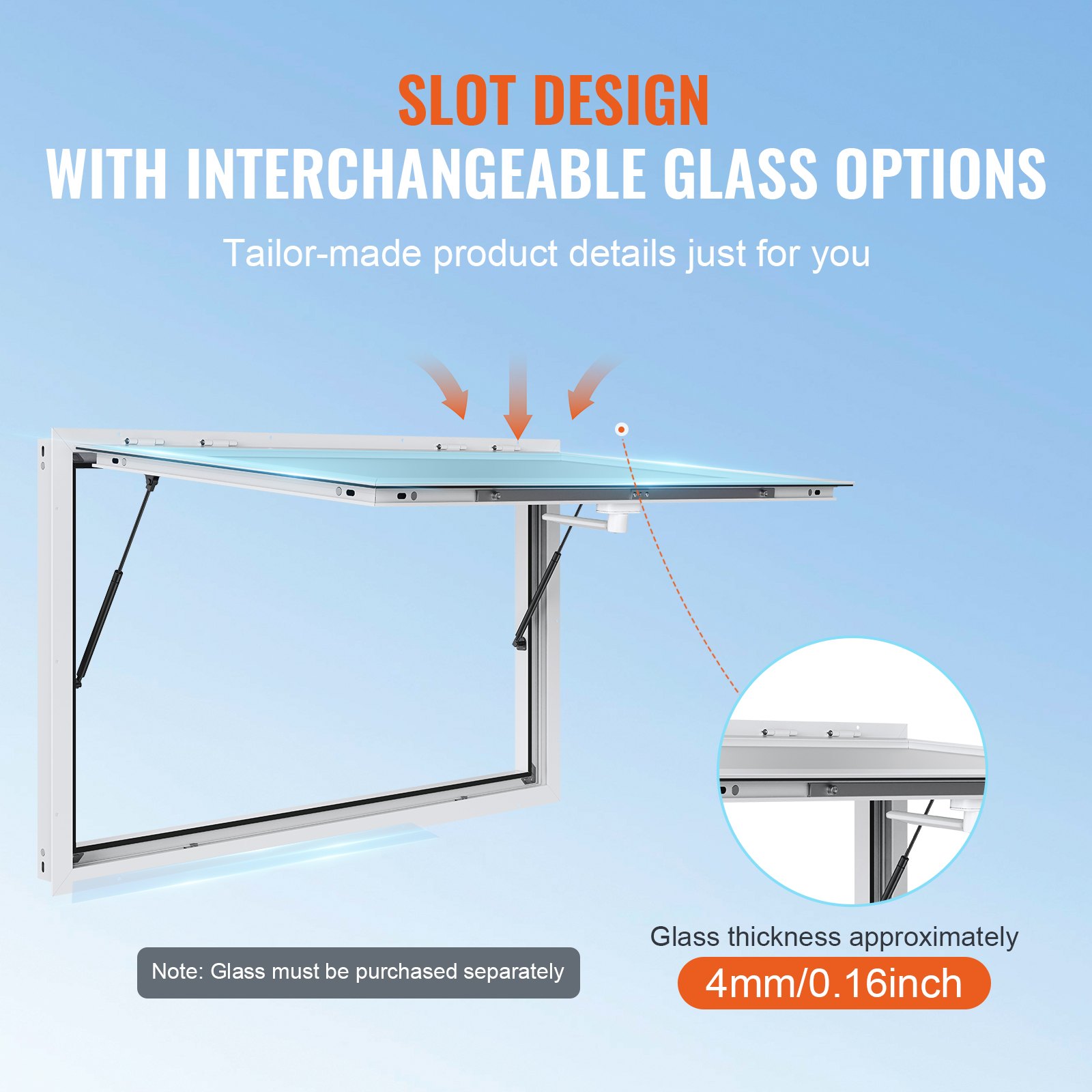 VEVOR Ventana de concesión de 60 x 36 pulgadas, ventana de servicio de camión de alimentos de aleación de aluminio con puerta de toldo y gancho de arrastre, ventana de servicio de soporte de hasta 85 grados para camiones de comida, remolques de concesión, vidrio no incluido