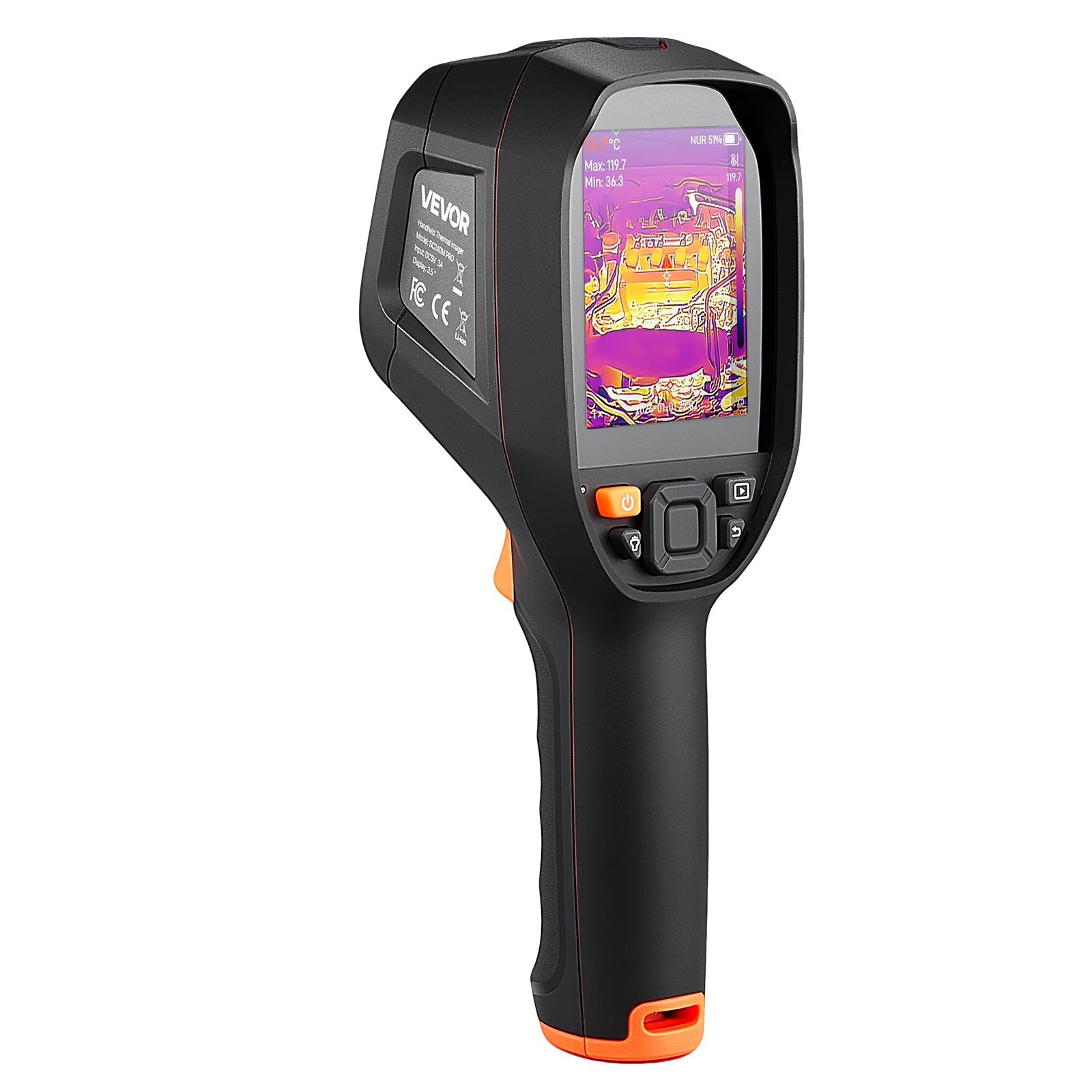 VEVOR Cámara termográfica, superresolución TISR 512 x 384, con cámara visual de 2 MP, resolución IR de 256 x 192, y frecuencia de actualización de 25 Hz, de -20 °C a 550 °C, 4 modos de imagen