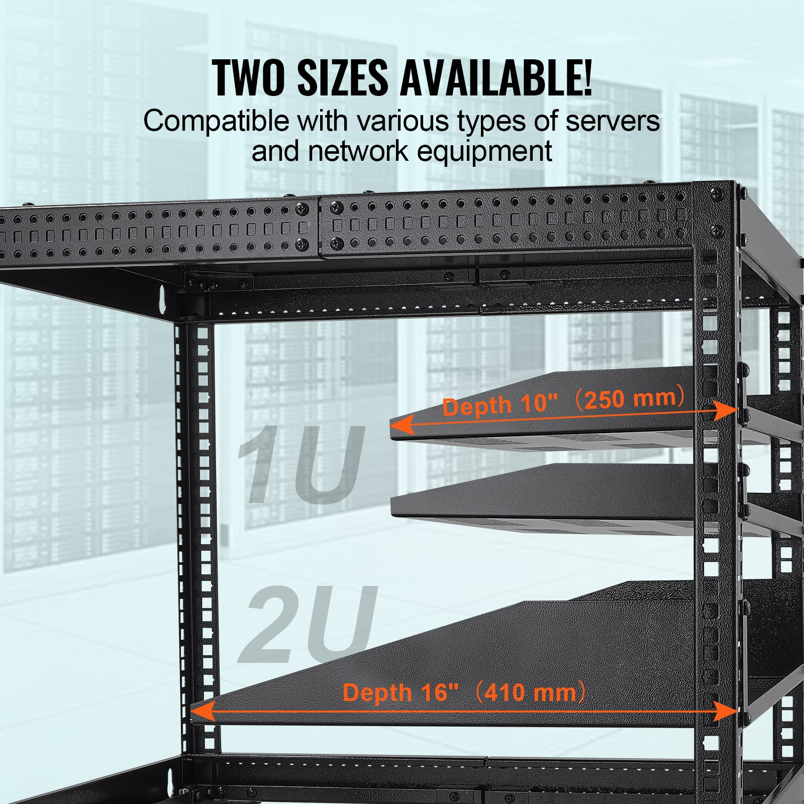 VEVOR 2 PCS. 1U Server Rack Shelf, 10"/254 mm Depth, 50 lbs Maximum Load Capacity, Ventilated Freestanding or Wall-Mounted Rack Shelf with Shelf, Good Air Circulation for 19" Network Cabinet or Equipment Rack