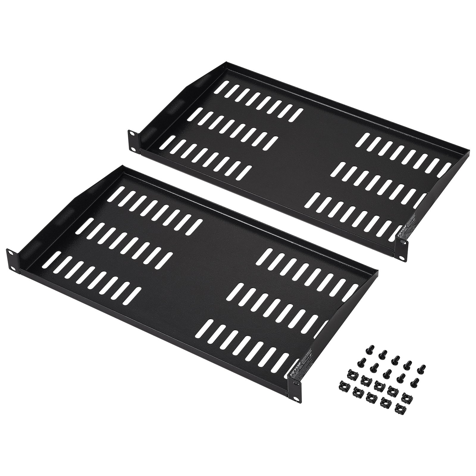 VEVOR Estante para rack de servidor 2 piezas 1U, profundidad de 10"/254 mm, capacidad de carga máxima de 23 kg /50 lb, estante para montaje en pared o en voladizo ventilado con bandeja, buena circulación de aire para gabinete de red de 19" o rack de equipos