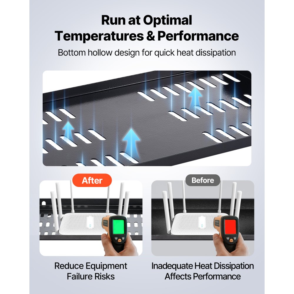 VEVOR Estante para Rack de Servidor de 1U, 4 Unidades, Capacidad de Carga Máxima de 22,68 kg, Ventilación en Voladizo, 25,4 cm de Profundidad, para Equipos de Red Informática con Gabinete de 48,26 cm