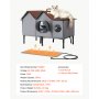 VEVOR Caseta para Gatos para Exteriores Casita Climatizada con Base Elevada, para Interior Otoño Invierno, con Almohadilla Térmica, Doble Puerta y Ventanas, Temperatura Constante 35-45°C, Impermeable