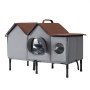 VEVOR Caseta para Gatos para Exteriores Casita Climatizada con Base Elevada, para Interior Otoño Invierno, con Almohadilla Térmica, Doble Puerta y Ventanas, Temperatura Constante 35-45°C, Impermeable