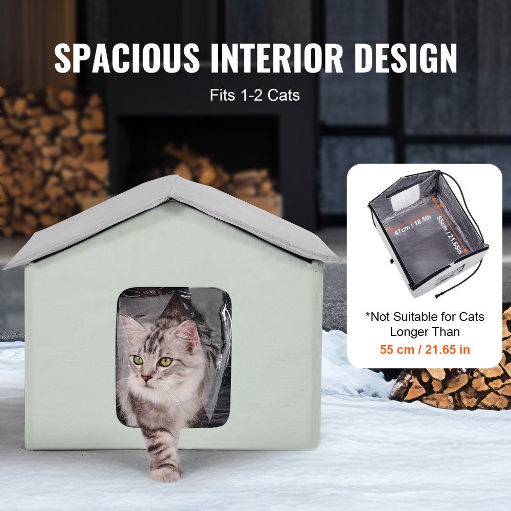 VEVOR Casa para Gatos con Calefacción de 48 x 56 x 44 cm, Refugio para Gatos Plegable Al Aire Libre de Tela Oxford 600D con Almohadilla Térmica, Temperatura Ajustable y Temporizador, Verde (Medio)
