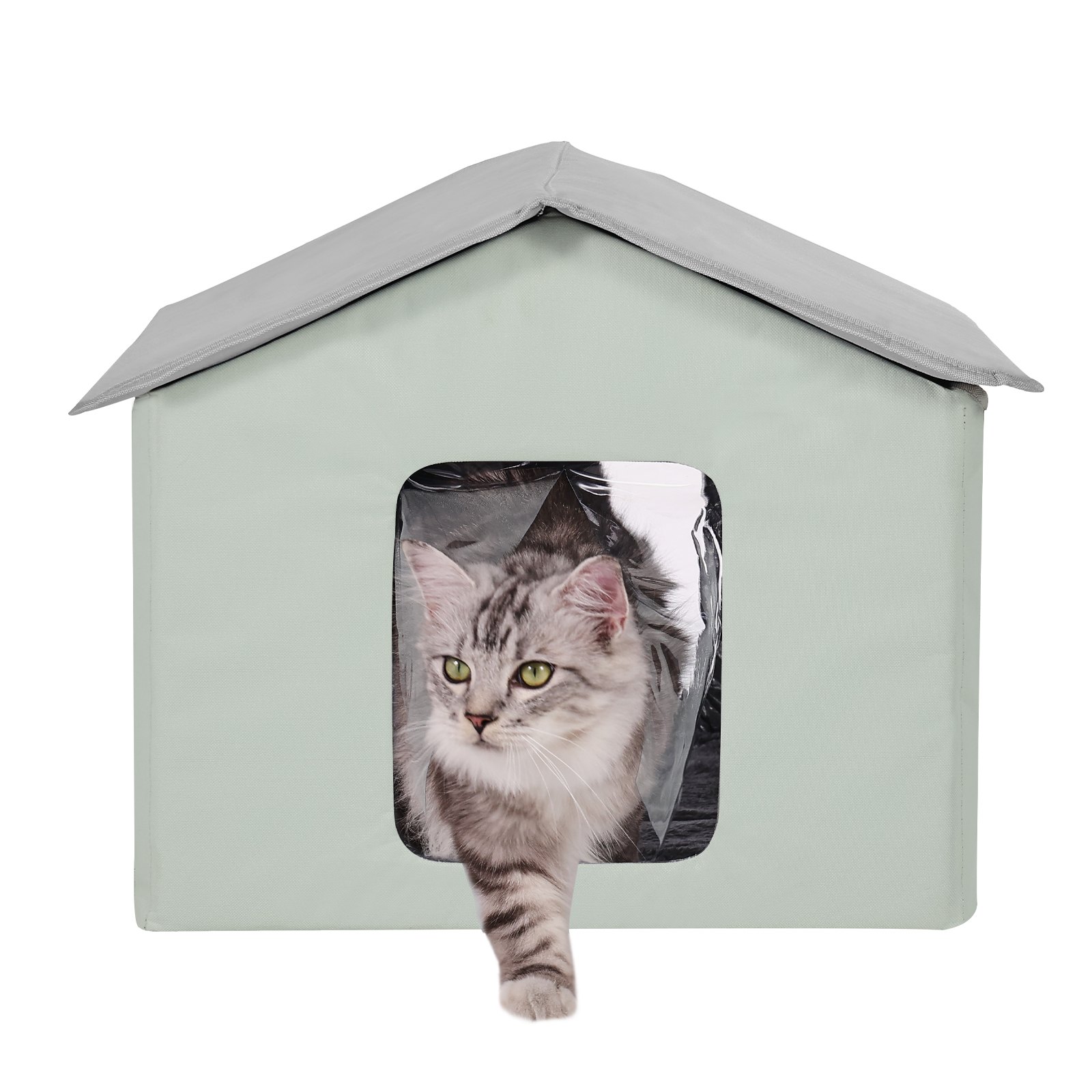 VEVOR Casa para Gatos con Calefacción de 48 x 56 x 44 cm, Refugio para Gatos Plegable Al Aire Libre de Tela Oxford 600D con Almohadilla Térmica, Temperatura Ajustable y Temporizador, Verde (Medio)
