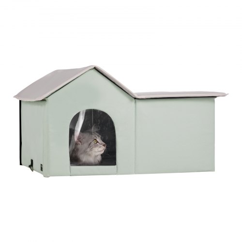 VEVOR Casa para Gatos con Calefacción de 67 x 56 x 41 cm, Refugio para Gatos Plegable Al Aire Libre de Tela Oxford 600D con Almohadilla Térmica, Temperatura Ajustable y Temporizador, Verde (Grande)