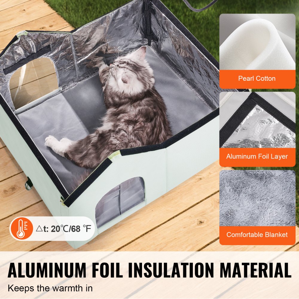 VEVOR Casa para Gatos con Calefacción de 67 x 56 x 41 cm, Refugio para Gatos Plegable Al Aire Libre de Tela Oxford 600D con Almohadilla Térmica, Temperatura Ajustable y Temporizador, Verde (Grande)