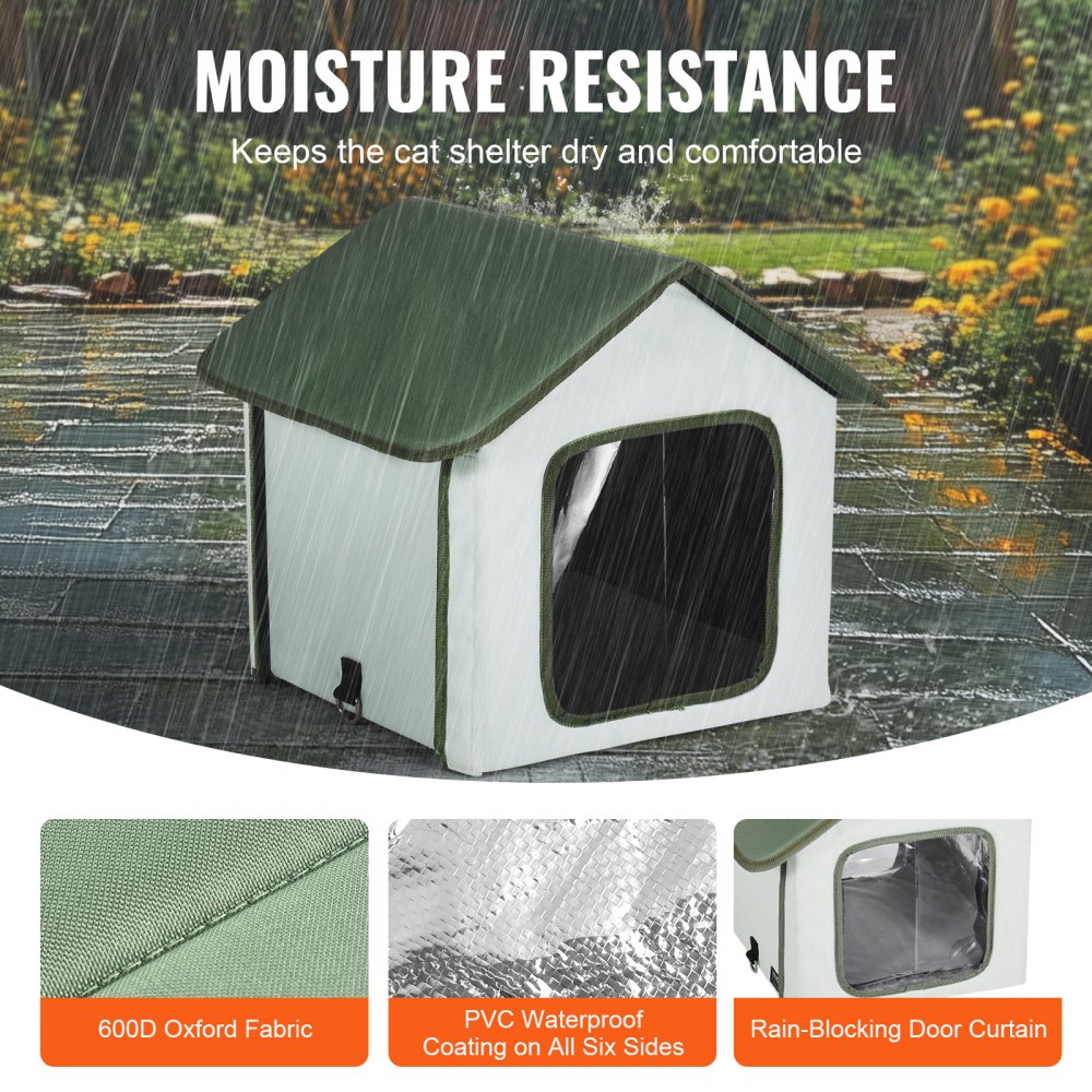 VEVOR Casa para Gatos con Calefacción de 35 x 34 x 40 cm, Refugio para Gatos Plegable Al Aire Libre de Tela Oxford 600D con Almohadilla Térmica, Temperatura Ajustable y Temporizador, Verde (Pequeño)