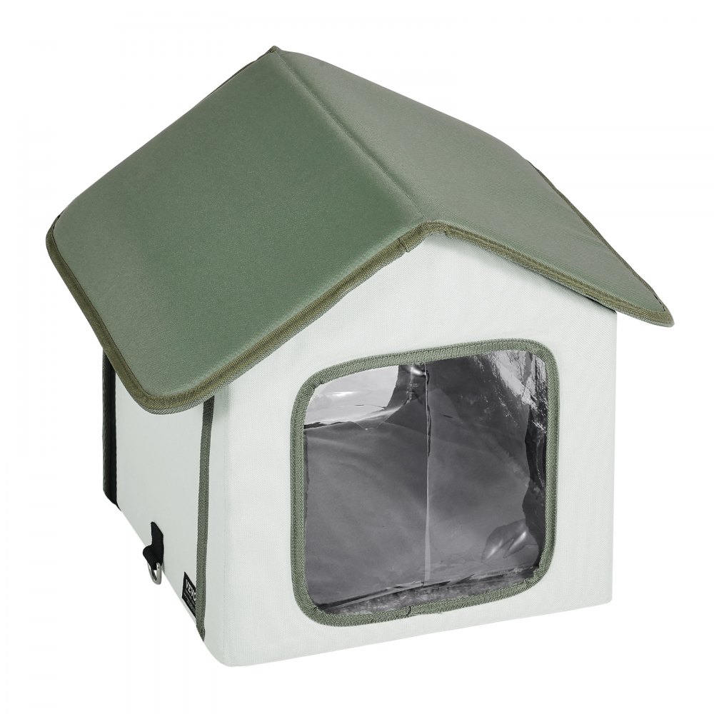 VEVOR Casa para Gatos con Calefacción de 35 x 34 x 40 cm, Refugio para Gatos Plegable Al Aire Libre de Tela Oxford 600D con Almohadilla Térmica, Temperatura Ajustable y Temporizador, Verde (Pequeño)