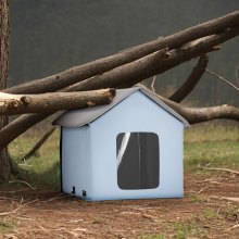 VEVOR Casa para Gatos Plegable con Almohadilla Térmica 47 x 42 x 47 cm Azul (S)