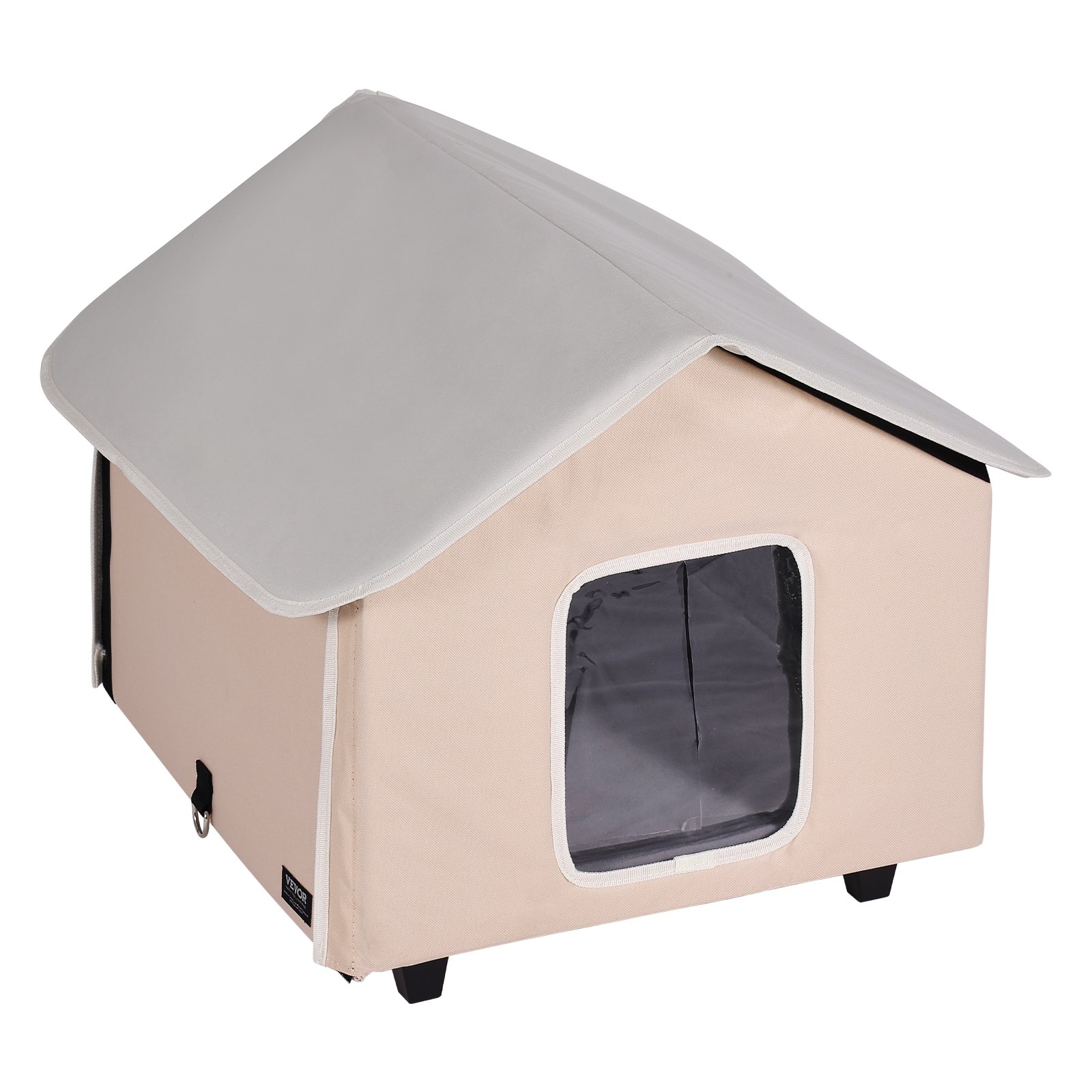 VEVOR Casa para Gatos con Calefacción de 52 x 48 x 47 cm Refugio para Gatos Plegable Al Aire Libre de Tela Oxford 600D con Almohadilla Térmica, Temperatura Ajustable y Temporizador, Marrón (Medio)