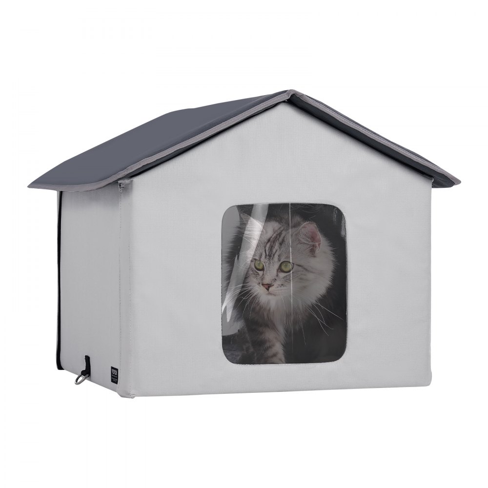 VEVOR Casa para Gatos Plegable con Almohadilla Térmica 48 x 56 x 44 cm Gris (M)