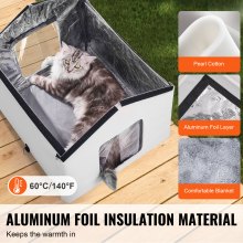 VEVOR Casa para Gatos Plegable con Almohadilla Térmica 48 x 56 x 44 cm Gris (M)