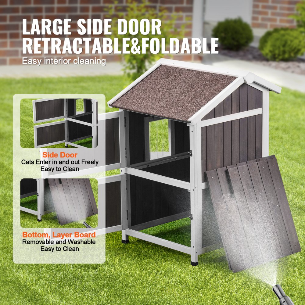 VEVOR Casa para gatos de exterior resistente a la intemperie, refugio para gatos salvajes para varios gatos, casa grande de madera para gatos de 2 pisos para exteriores con puertas, solapas de puerta de PVC, una ventana transparente, 23" de largo x 26" de ancho x 36" de alto