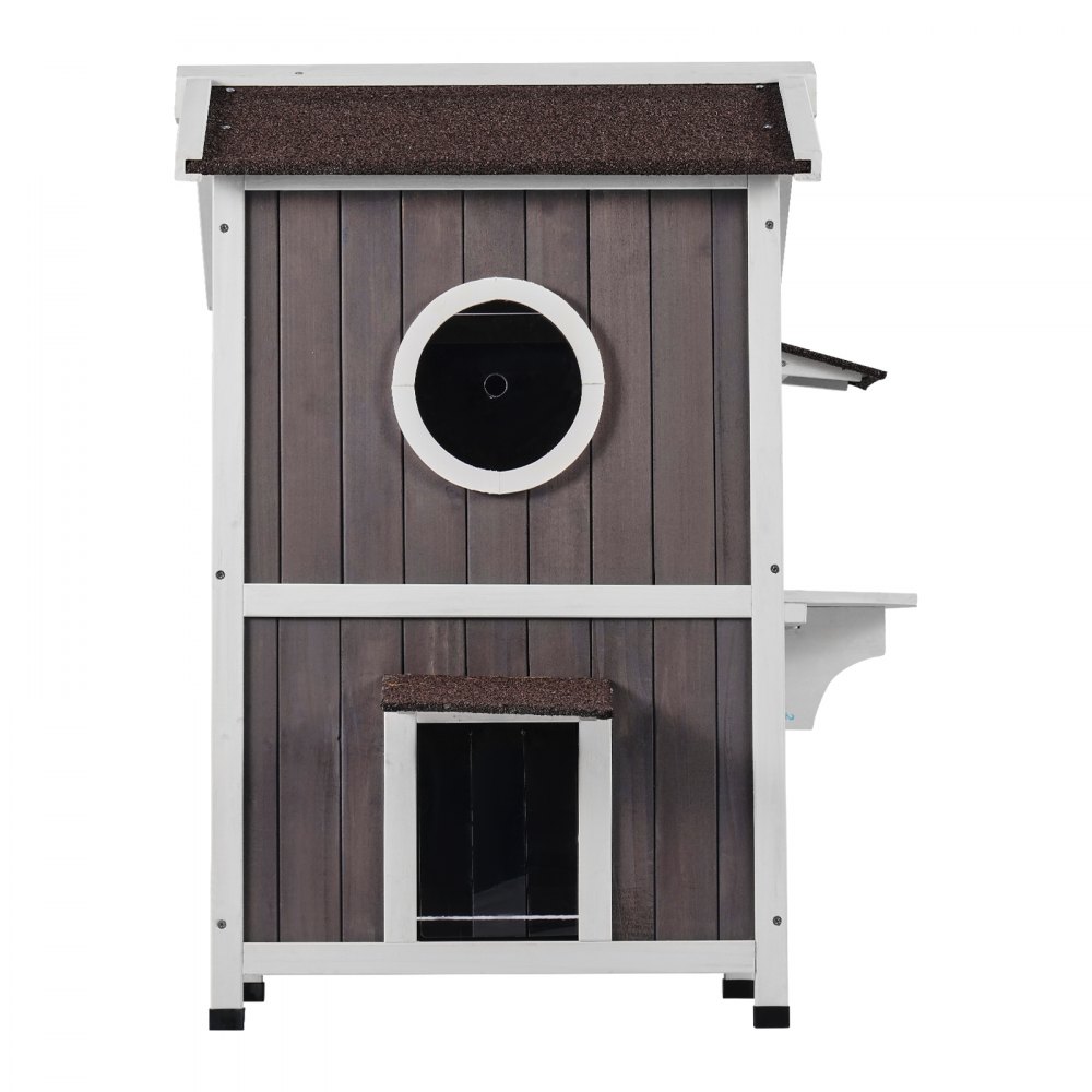 VEVOR Casa para gatos de exterior resistente a la intemperie, refugio para gatos salvajes para varios gatos, casa grande de madera para gatos de 2 pisos para exteriores con puertas, solapas de puerta de PVC, una ventana transparente, 23" de largo x 26" de ancho x 36" de alto