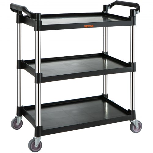 VEVOR Carro de Servicio 3 Niveles Carro de Transporte Estructura de Aluminio 83x40x95 cm Capacidad Total 70 kg Estante de Plástico Carro de Servicio 4 Ruedas Giratorias para Restaurante Garaje Negro