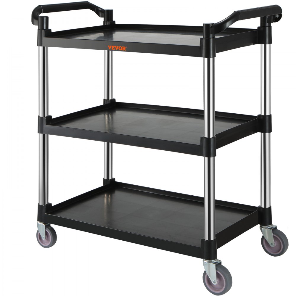 VEVOR Carro de Servicio 3 Niveles Carro de Transporte Estructura de Aluminio 83x40x95 cm Capacidad Total 70 kg Estante de Plástico Carro de Servicio 4 Ruedas Giratorias para Restaurante Garaje Negro