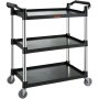 VEVOR Carro de Servicio 3 Niveles Carro de Transporte Estructura de Aluminio 83x40x95 cm Capacidad Total 70 kg Estante de Plástico Carro de Servicio 4 Ruedas Giratorias para Restaurante Garaje Negro