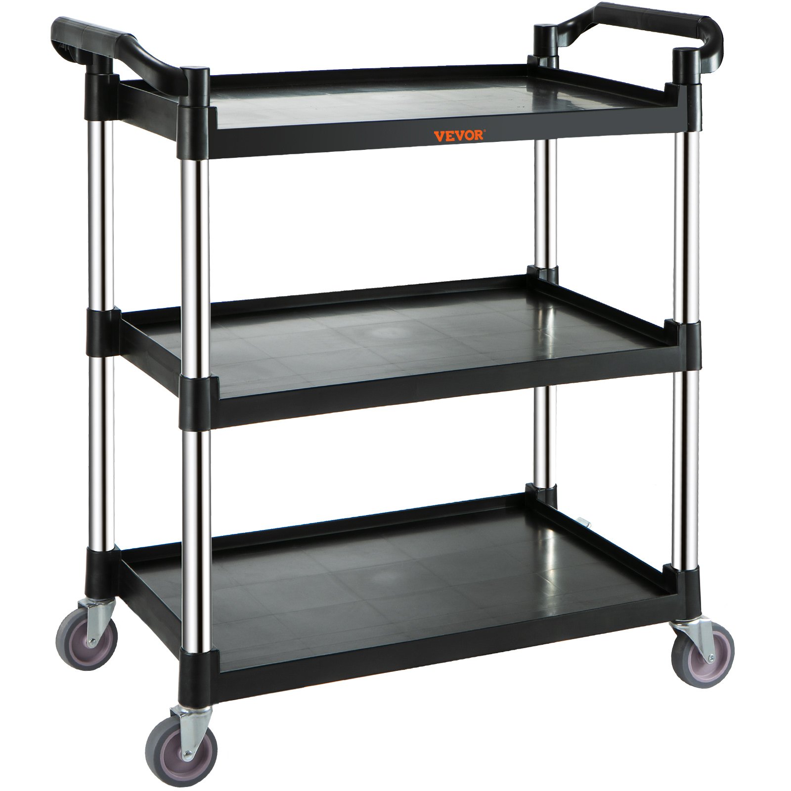 VEVOR Carro de Servicio 3 Niveles Carro de Transporte Estructura de Aluminio 83x40x95 cm Capacidad Total 70 kg Estante de Plástico Carro de Servicio 4 Ruedas Giratorias para Restaurante Garaje Negro