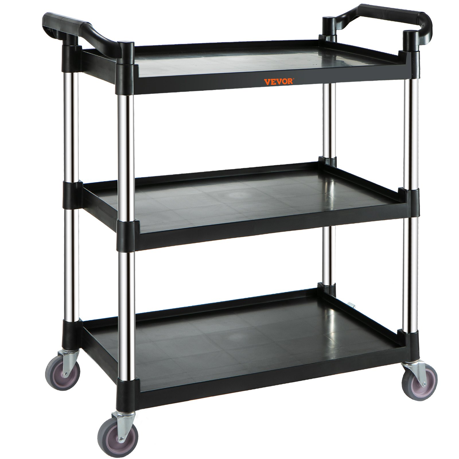 VEVOR Carro de Servicio 3 Niveles Carro de Transporte Estructura de Aluminio 83x40x95 cm Capacidad Total 70 kg Estante de Plástico Carro de Servicio 4 Ruedas Giratorias para Restaurante Garaje Negro