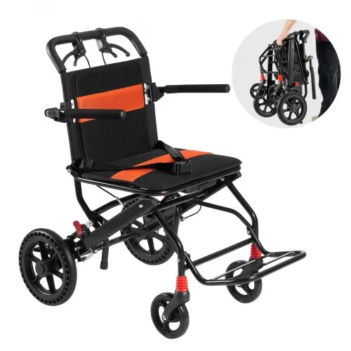 Silla de ruedas VEVOR, silla de transporte ultraligera de aleación de aluminio para adultos, silla de ruedas plegable con brazos abatibles hasta el largo del escritorio, freno autoblocante, asiento de 18 pulgadas de ancho, capacidad de peso de 220 libras