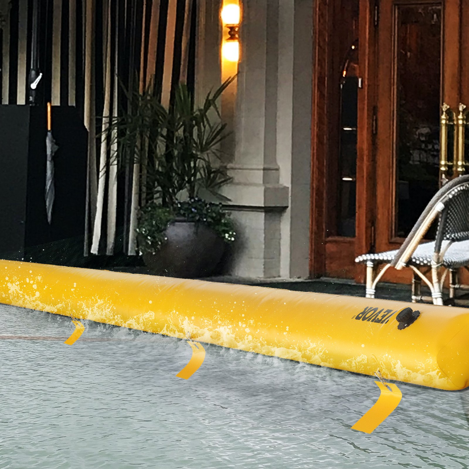VEVOR Barrera de Inundación Amarilla PVC Industrial Barrera Hidráulica 290 L de Capacidad de Agua Barrera de Protección contra Inundaciones 7,32 mx2,5cmx1,5cm para Portal, Garaje, Carreteras, Presas