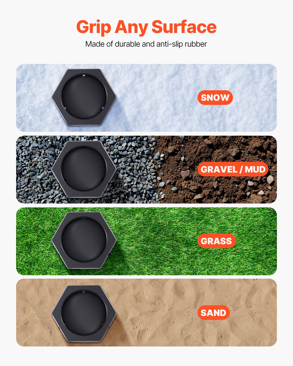 VEVOR 4-pack leveling pads for motorhomes, trailer jack pads made of rubber, 2300 kg load capacity (per pad), jack stabilizing pad with large surface area, ideal for round jack feet (254 mm)