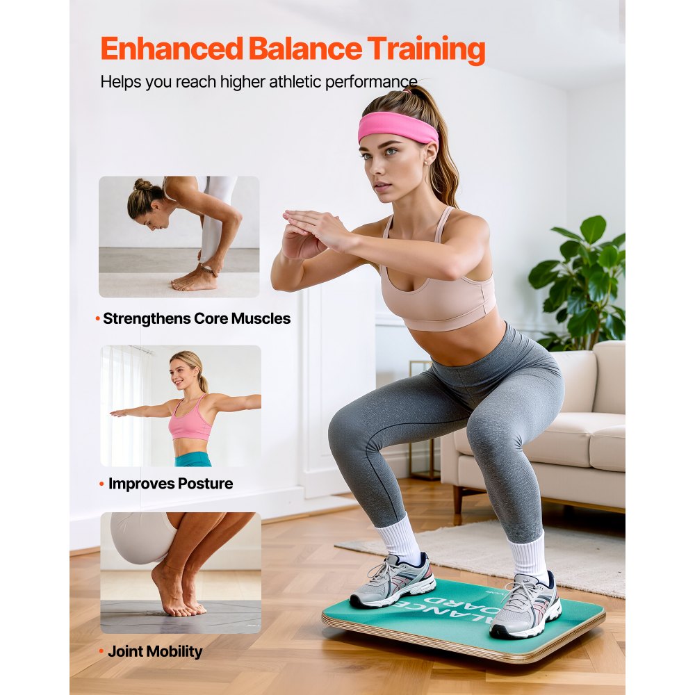 VEVOR Tabla de Equilibrio Cuadrada de Madera con Rotación de 360°, Entrenador de Tabla de Equilibrio para Adultos 50 x 50 cm, Ajustable en 3 Niveles, para Ejercicios de Core, Gimnasio en Casa, Yoga