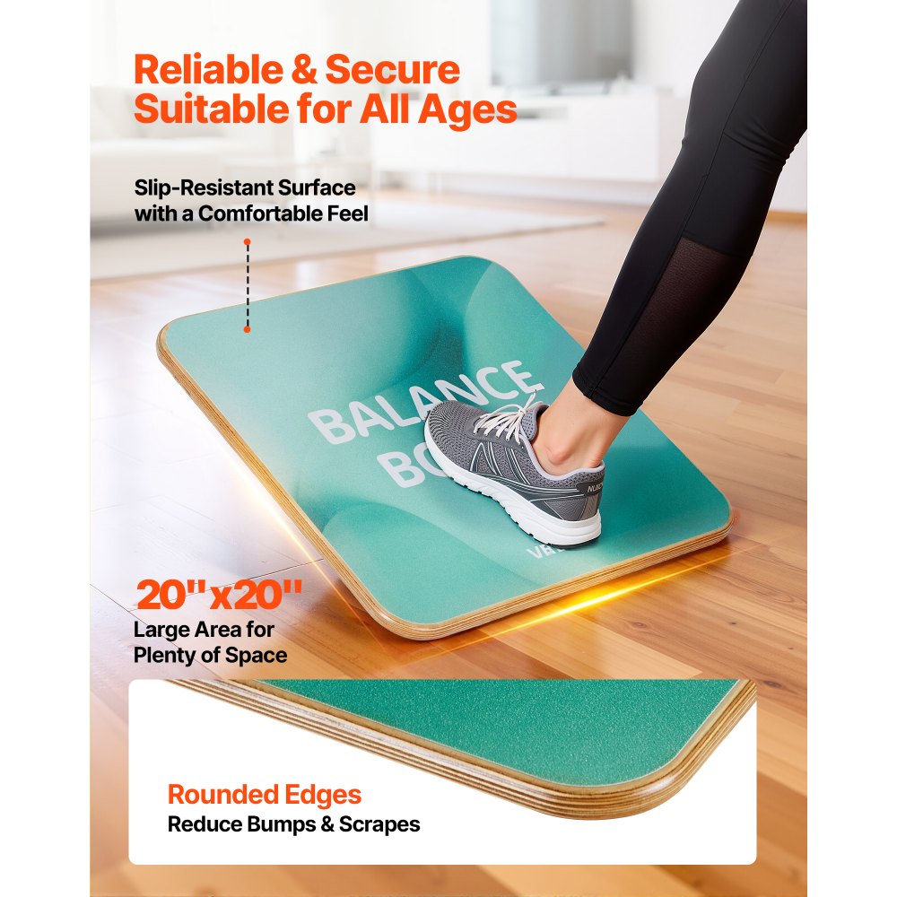 VEVOR Tabla de Equilibrio Cuadrada de Madera con Rotación de 360°, Entrenador de Tabla de Equilibrio para Adultos 50 x 50 cm, Ajustable en 3 Niveles, para Ejercicios de Core, Gimnasio en Casa, Yoga