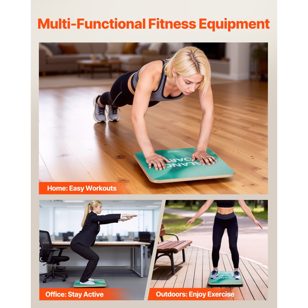VEVOR Tabla de Equilibrio Cuadrada de Madera con Rotación de 360°, Entrenador de Tabla de Equilibrio para Adultos 50 x 50 cm, Ajustable en 3 Niveles, para Ejercicios de Core, Gimnasio en Casa, Yoga