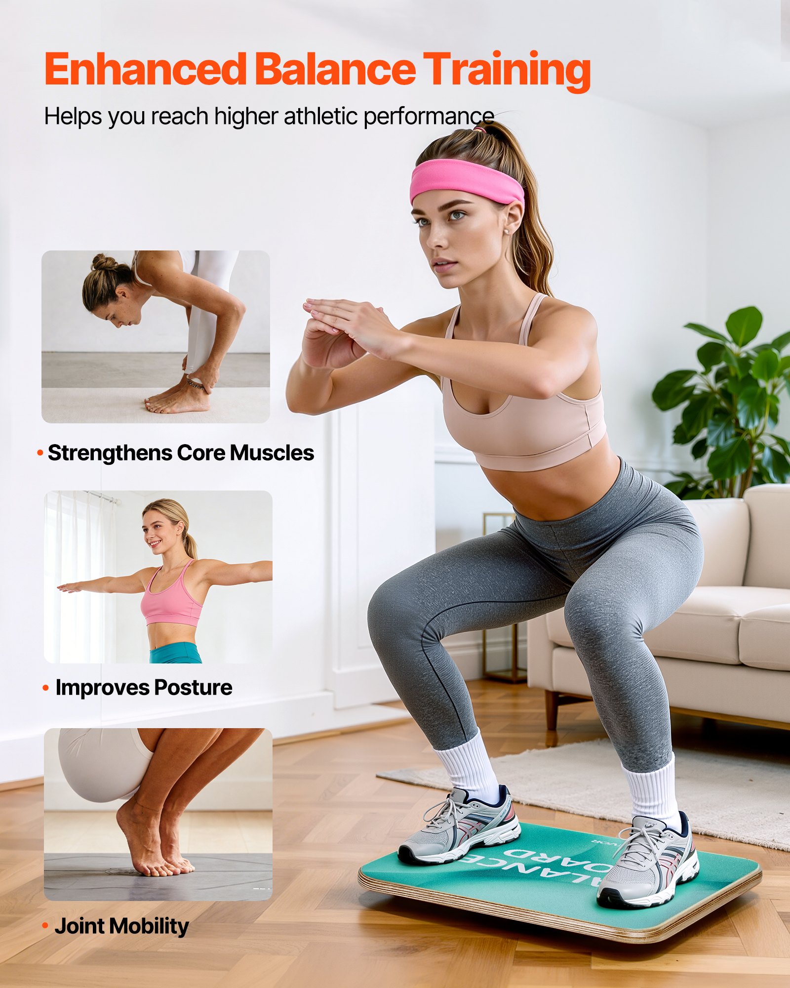 VEVOR Tabla de Equilibrio Cuadrada de Madera con Rotación de 360°, Entrenador de Tabla de Equilibrio para Adultos 50 x 50 cm, Ajustable en 3 Niveles, para Ejercicios de Core, Gimnasio en Casa, Yoga