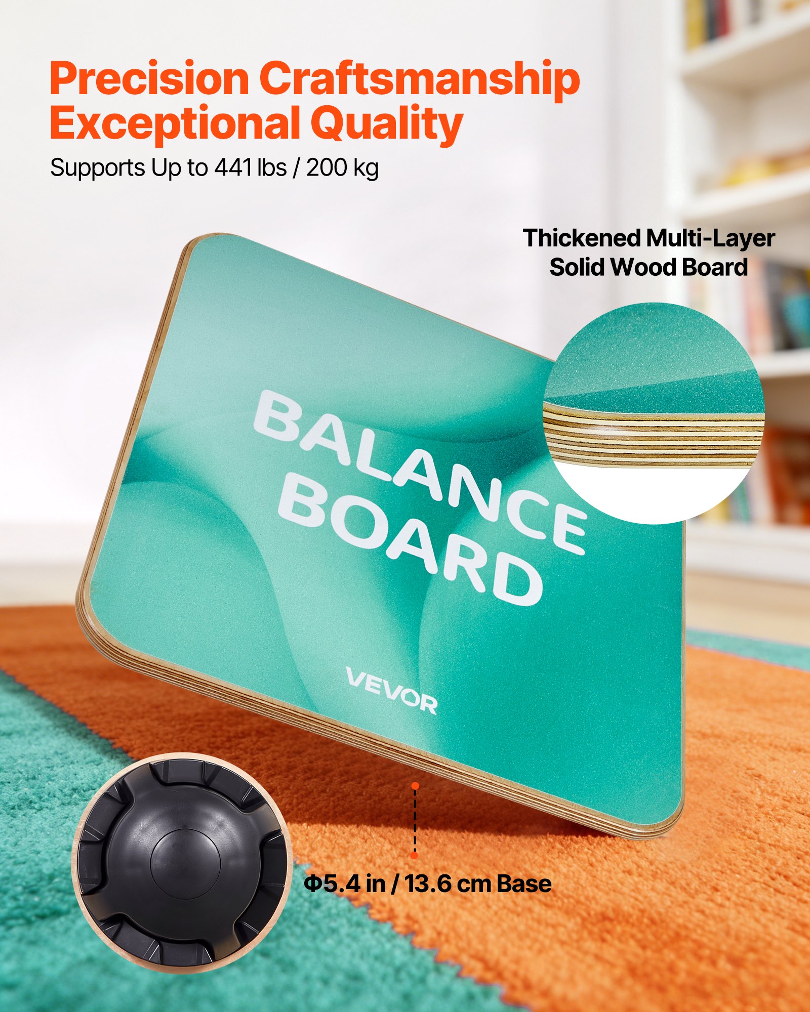 VEVOR Tabla de Equilibrio Cuadrada de Madera con Rotación de 360°, Entrenador de Tabla de Equilibrio para Adultos 50 x 50 cm, Ajustable en 3 Niveles, para Ejercicios de Core, Gimnasio en Casa, Yoga