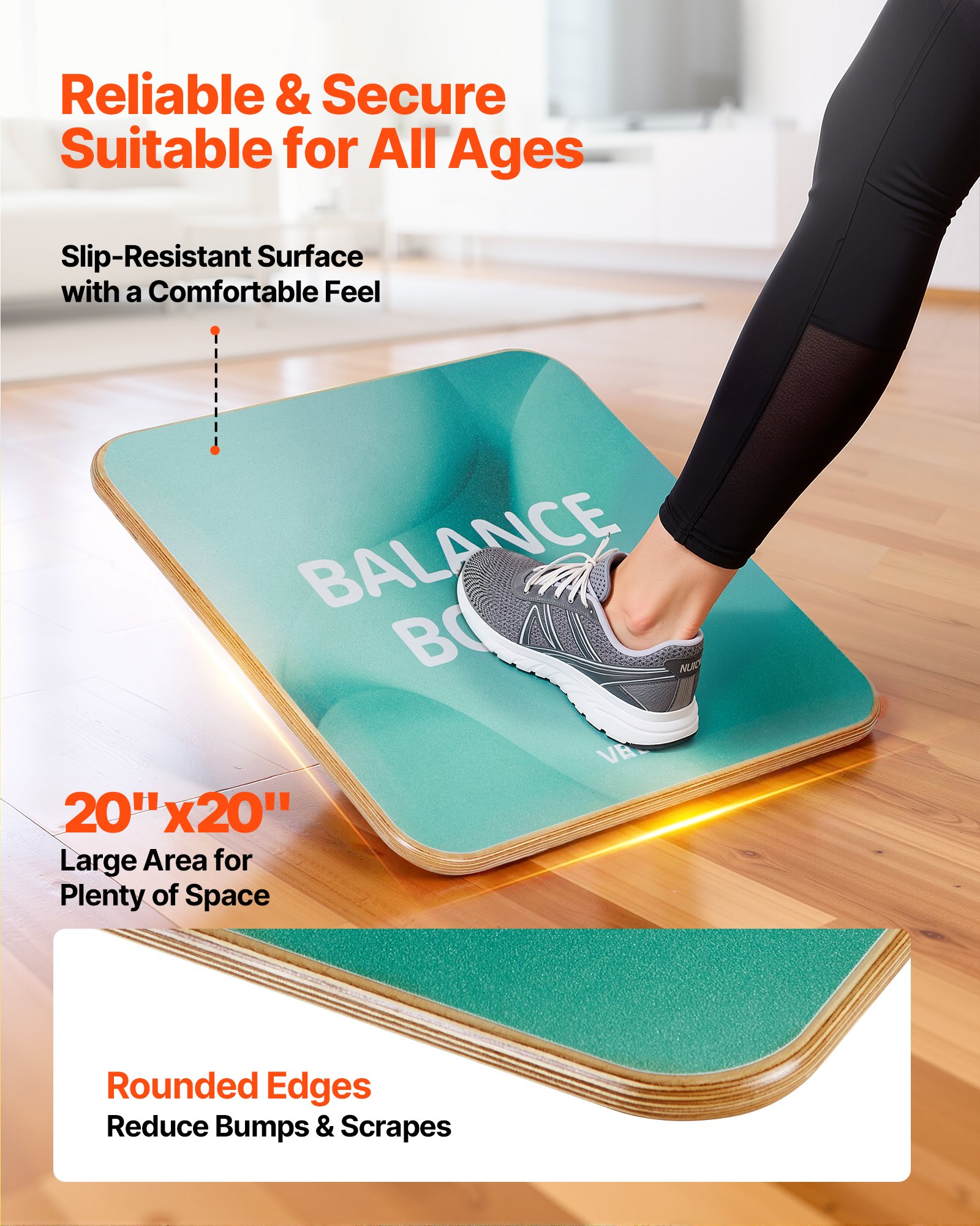 VEVOR Tabla de Equilibrio Cuadrada de Madera con Rotación de 360°, Entrenador de Tabla de Equilibrio para Adultos 50 x 50 cm, Ajustable en 3 Niveles, para Ejercicios de Core, Gimnasio en Casa, Yoga