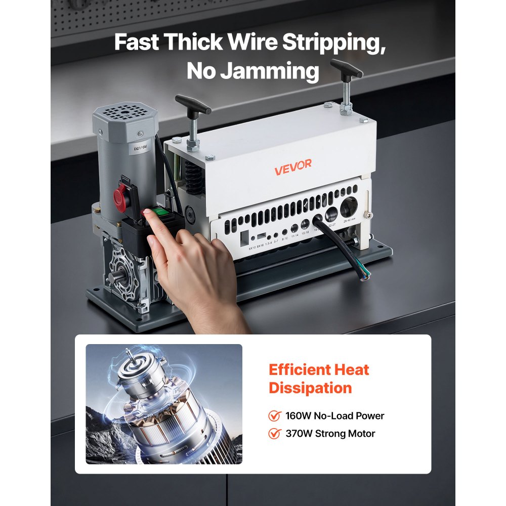 VEVOR Máquina Pelacables Eléctrica 1,5-40 mm de Diámetro, Pela Cables automático de 11 canales, Motor 370 W, Botón de Parada Herramienta para Pelar Cables de Cobre para Recolectar Chatarra de Cobre