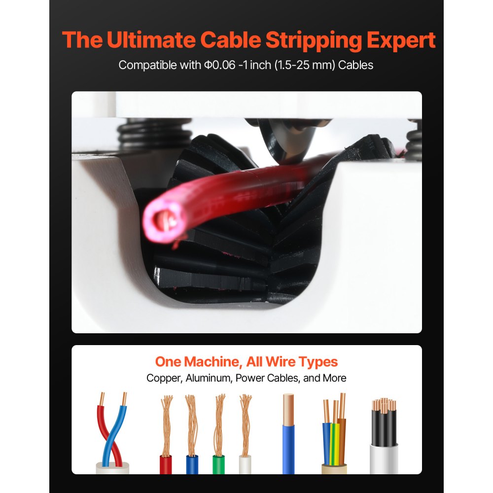 VEVOR Peladora de Cables Manual de 1,5-25 mm, Peladora de Cobre Portátil ABC y PC con Manivela o Taladro, Cuchillas Templadas de 64 Mn, Rodillos de Acero para Reciclaje de Chatarra de Cobre