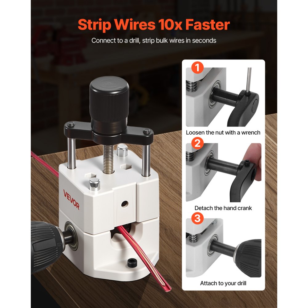 VEVOR Peladora de Cables Manual de 1,5-25 mm, Peladora de Cobre Portátil ABC y PC con Manivela o Taladro, Cuchillas Templadas de 64 Mn, Rodillos de Acero para Reciclaje de Chatarra de Cobre