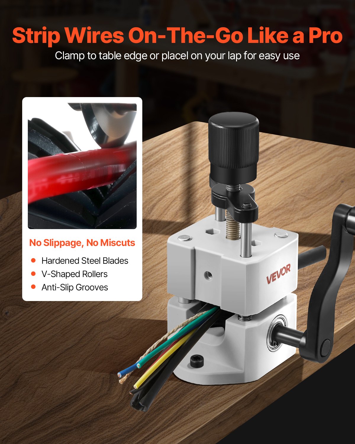 VEVOR Peladora de Cables Manual de 1,5-25 mm, Peladora de Cobre Portátil ABC y PC con Manivela o Taladro, Cuchillas Templadas de 64 Mn, Rodillos de Acero para Reciclaje de Chatarra de Cobre