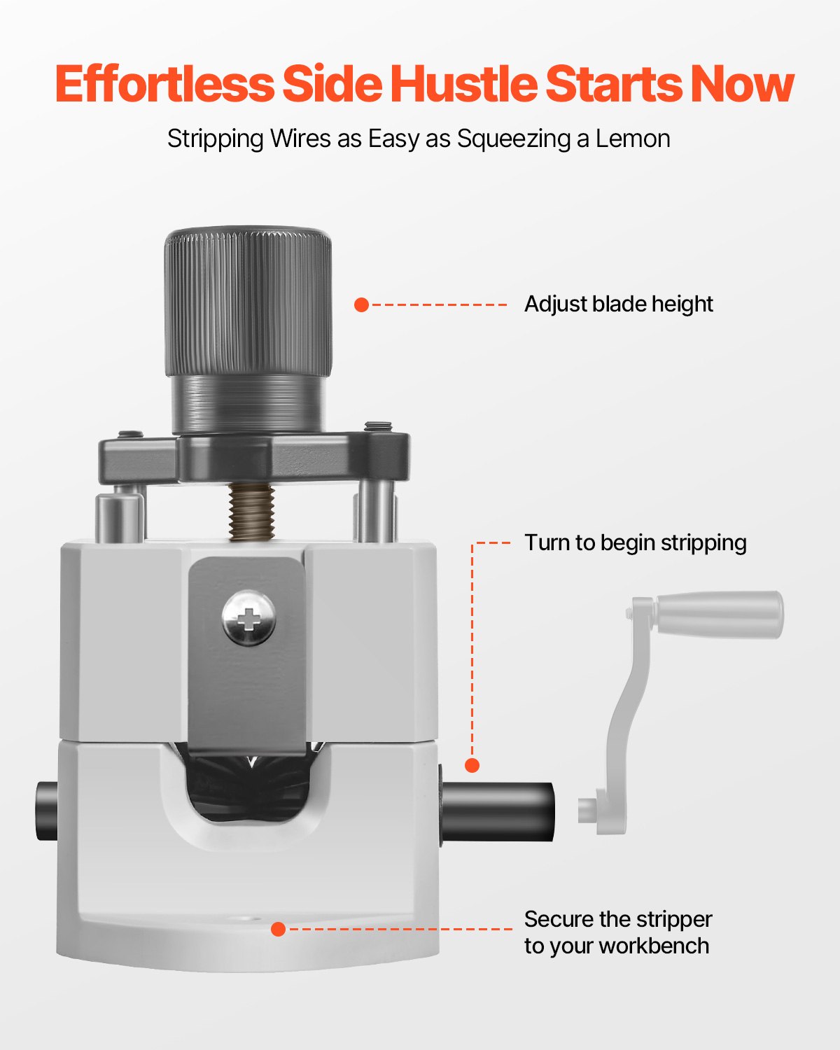 VEVOR Cable Stripping Machine, 1.5-25 mm, Manual Wire Stripper with Hand Crank or Drill, 64Mn Hardened Blades, 45# Steel Rollers, ABC & PC Wire Stripper, Cable Stripping Machine