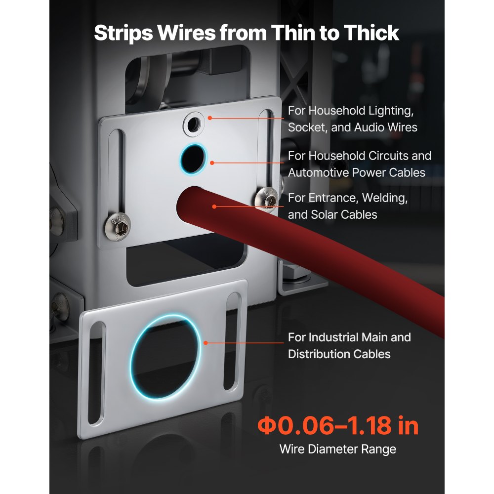 VEVOR Máquina Pelacables Manual 1,5-30 mm de Diámetro, Pela Cables con Manivela o Taladro, Herramienta para Pelar Cables de Cobre, Marco Q235 de Alta Resistencia para Recolectar Chatarra de Cobre