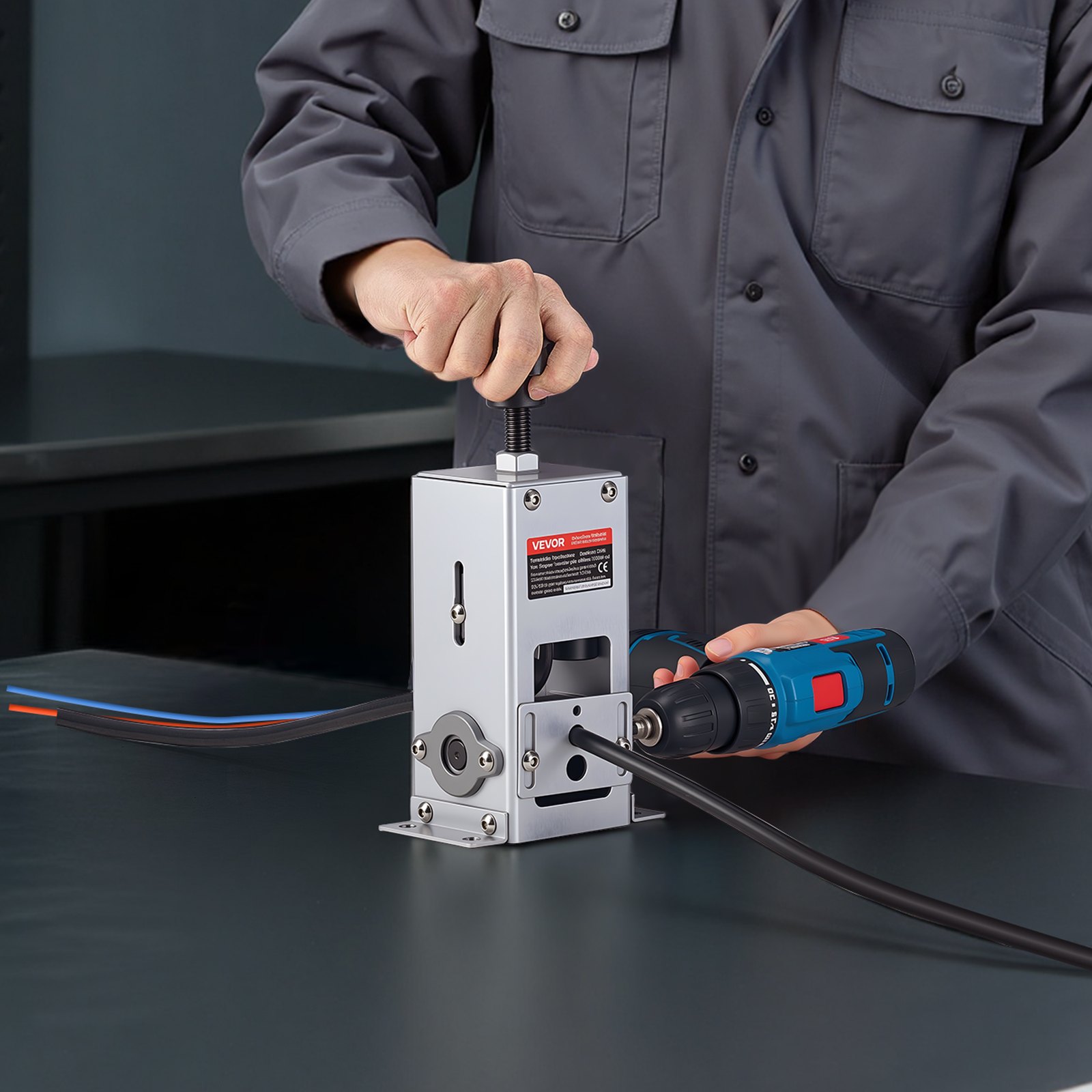 VEVOR Máquina Pelacables Manual 1,5-30 mm de Diámetro, Pela Cables con Manivela o Taladro, Herramienta para Pelar Cables de Cobre, Marco Q235 de Alta Resistencia para Recolectar Chatarra de Cobre