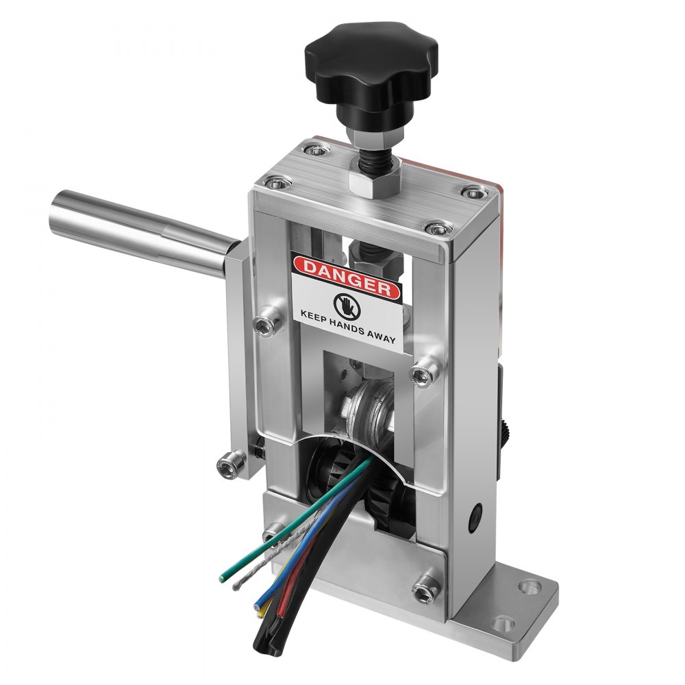 VEVOR Manual Cable Stripping Machine, 1.5-25mm, Copper Wire Stripper with Hand Crank/Drill, 64Mn Hardened Blades, 45# Steel Rollers, Wire Stripper with Aluminum Alloy Frame