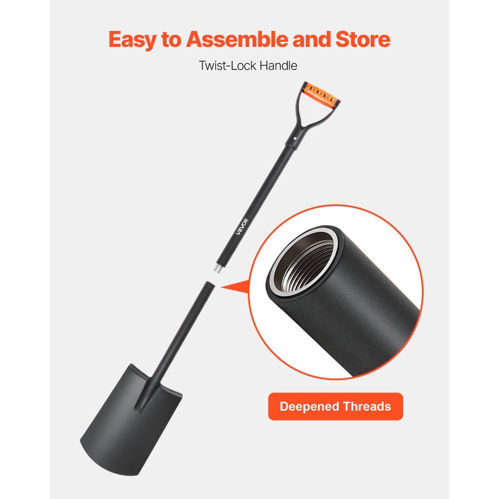 VEVOR Square Shovel, 122 cm Heavy-Duty Flat Shovel, Transfer Shovels with Alloy Steel Blade and Non-Slip D-Handle, Detachable and Easy Storage, for Gardening, Construction, Digging & Snow Shoveling