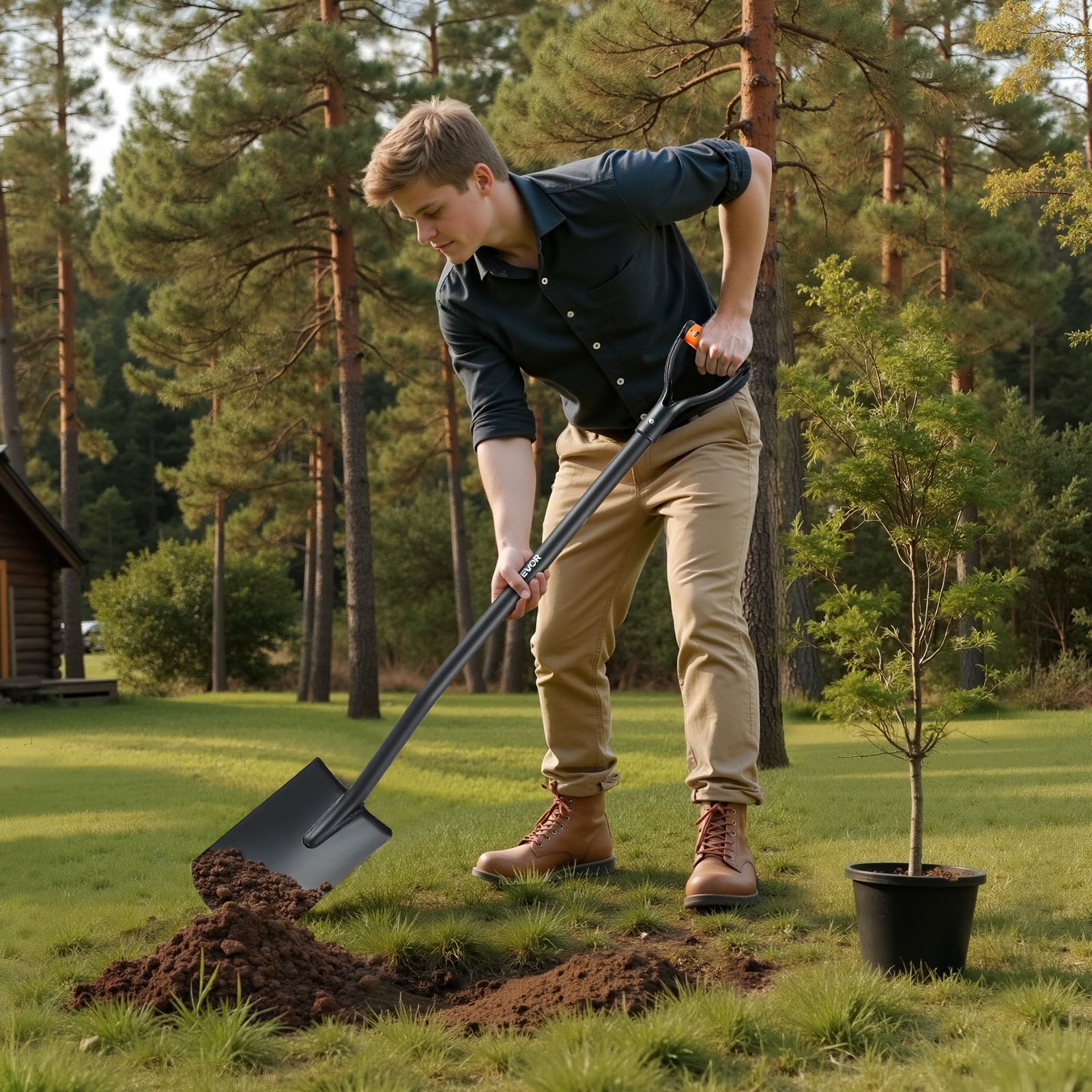 VEVOR Square Shovel, 122 cm Heavy-Duty Flat Shovel, Transfer Shovels with Alloy Steel Blade and Non-Slip D-Handle, Detachable and Easy Storage, for Gardening, Construction, Digging & Snow Shoveling