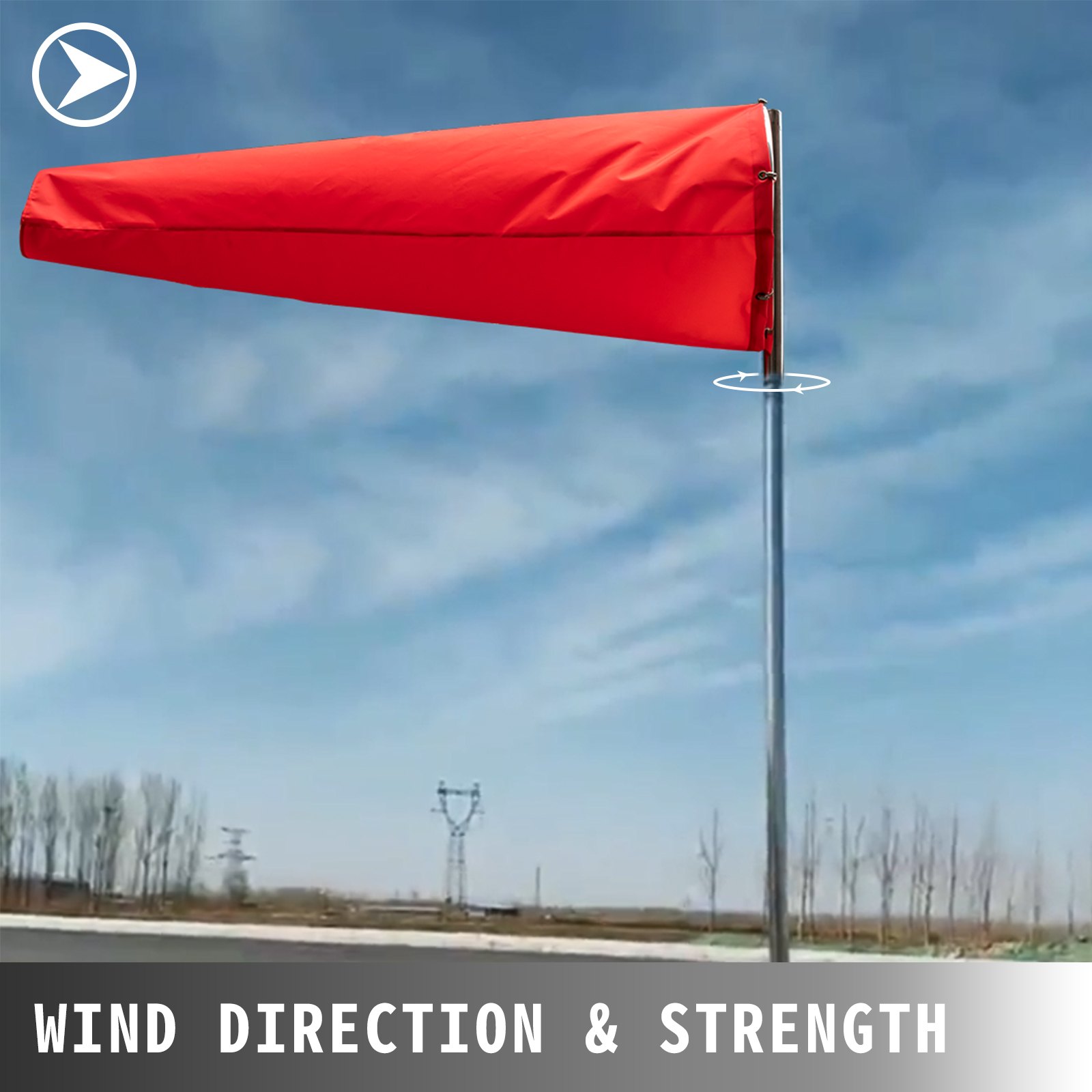 VEVOR Manga de Aire Estable para Aeropuerto 33 X 139,7 cm Manga Viento de Nilón Manga de Aire de Naranja Roja Veletas de Viento para Tejado, 6 Abrazaderas de Acero Inoxidable, Revestimiento de PU