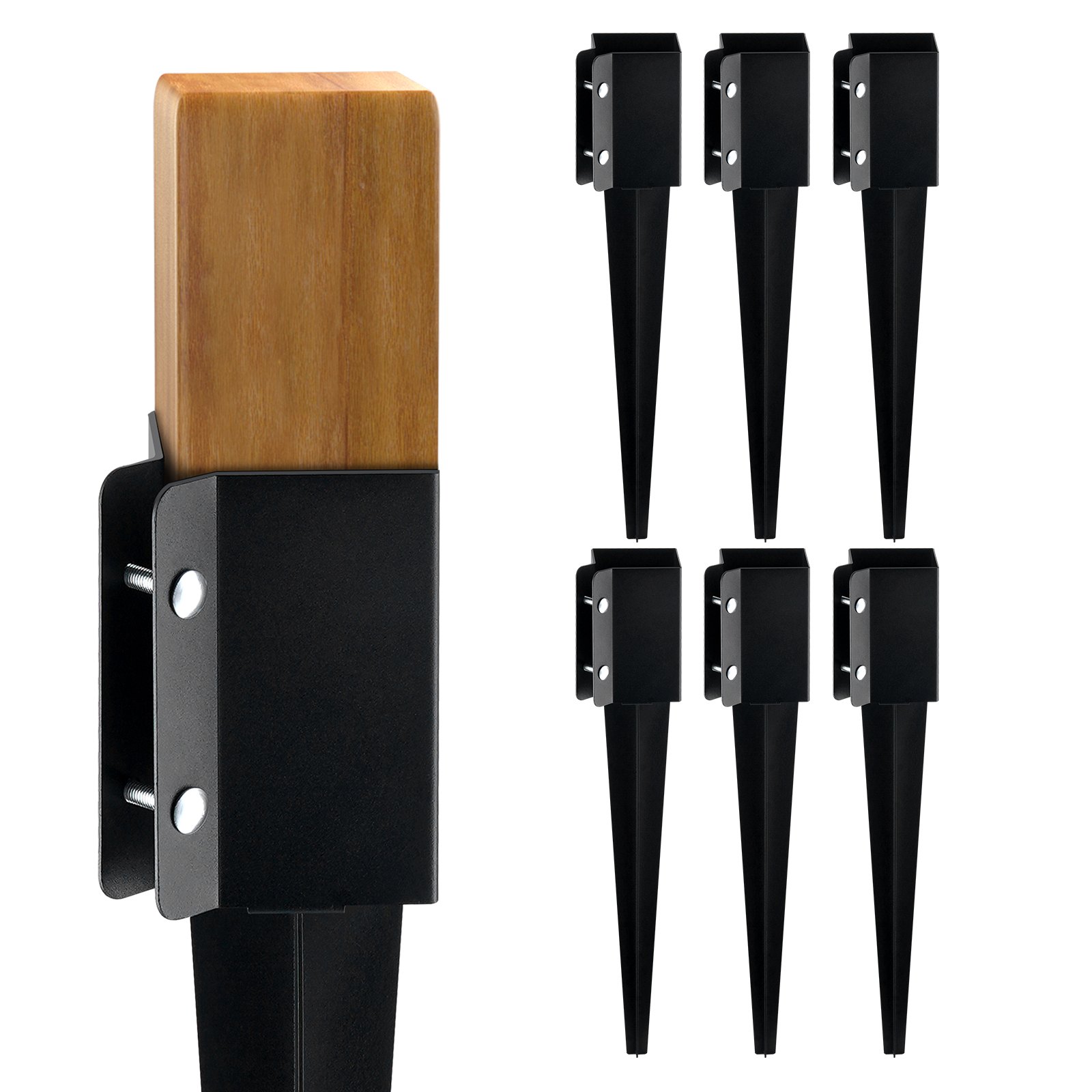VEVOR Estaca de anclaje para poste de valla, paquete de 6, 24 x 4 x 4 pulgadas de diámetro exterior (diámetro interior 3,5 x 3,5 pulgadas), estaca de poste con recubrimiento de polvo negro de metal, para barandilla de jardín de cubierta de buzón