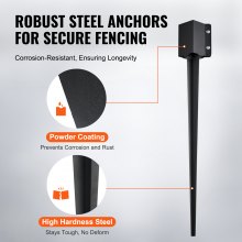 VEVOR Estacas de anclaje para postes de valla, paquete de 4, 36 x 4 x 4 pulgadas de diámetro exterior (diámetro interior 3,5 x 3,5 pulgadas), estaca de poste con recubrimiento de polvo negro de metal,